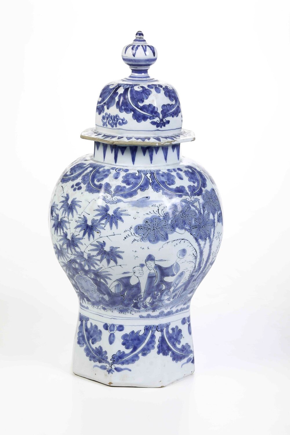Vaso con Coperchio.olanda, Delft, Manifattura "de Drie Vergulde Astonnekens", 1680-1709.