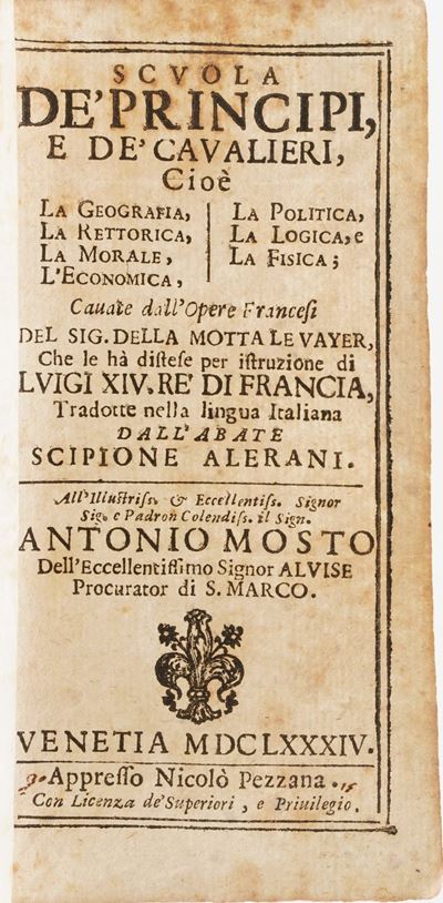 Alerani Scipione Scuola dei Principi e dei Cavalieri...venezia, Pezzana, 1684