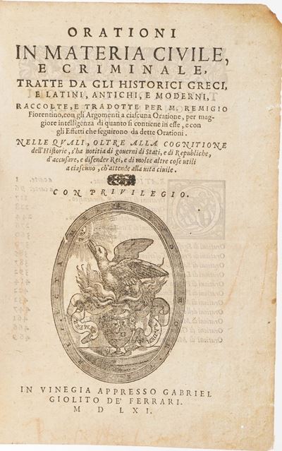 Aavv-remigio Fiorentino Orazioni in Materia Civile e Criminale...venezia Giolito 1561