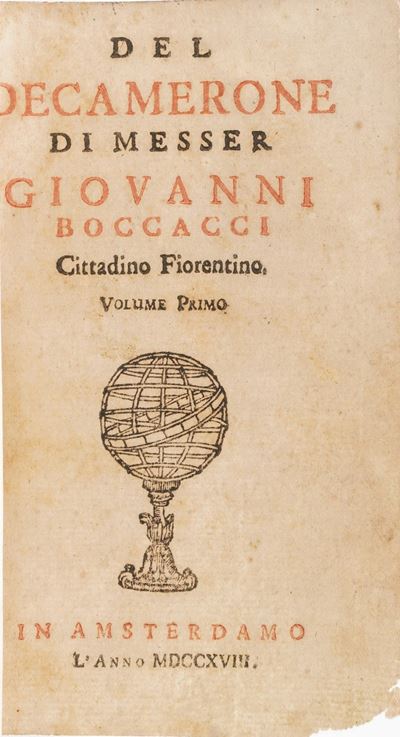 Boccaccio Giovanni del Decamerone...volumi Primo e Secondo, in Amsterdamo, 1718.