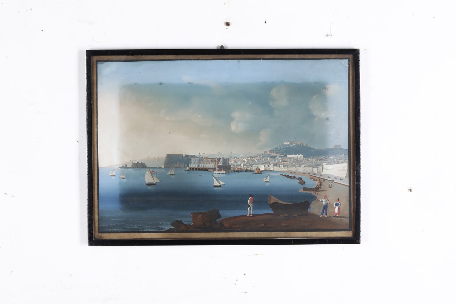 Tre Gouaches con Vedute del Golfo di Napoli. XIX-XX Secolo