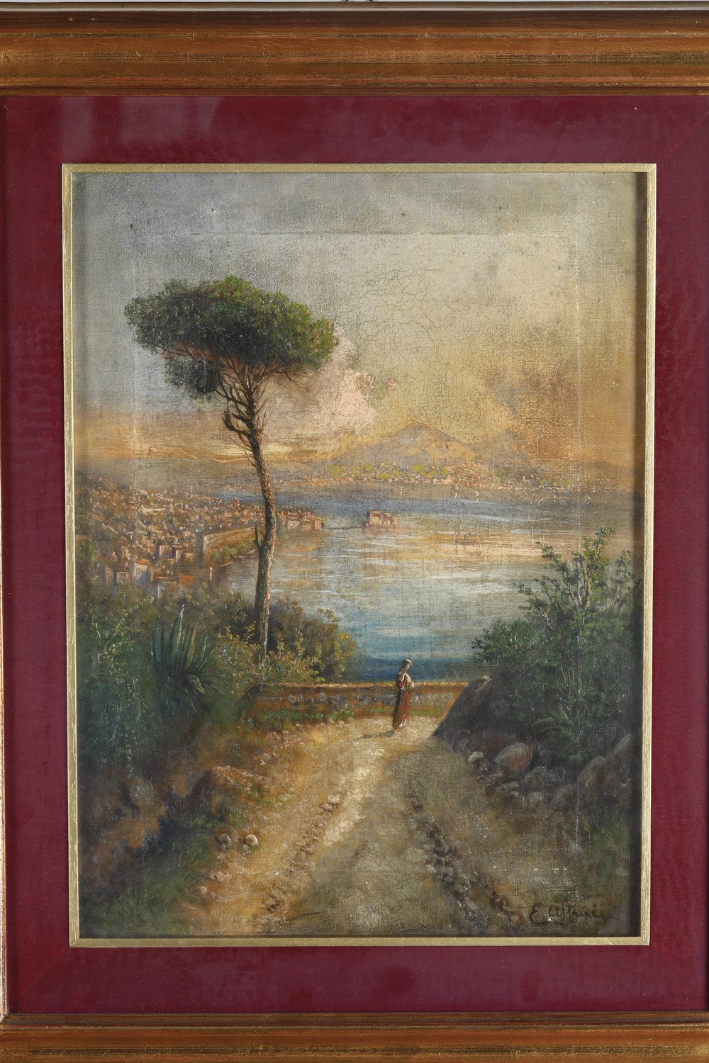 Enrico Altrui (XIX-XX Secolo) - Vista sul Golfo di Napoli con Vesuvio