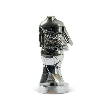 Mini cariatide, scultura in metallo cromato