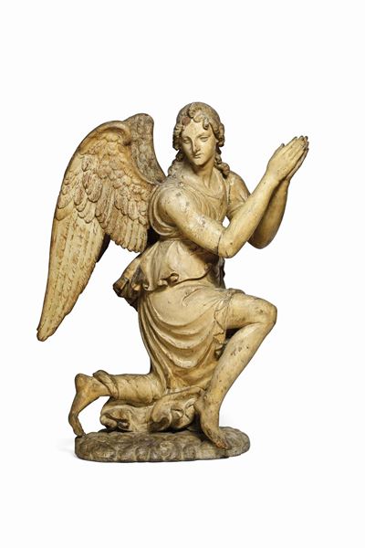 Angelo Genuflesso Orante. Arte Rinascimentale Senese, XVI Secolo. Ambito di Lorenzo di Mariano De...