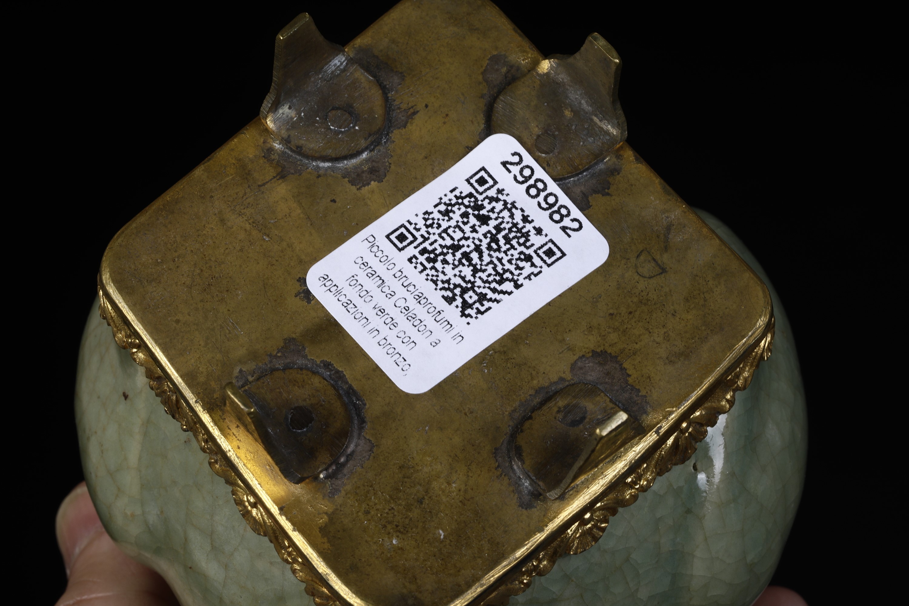 Incensiere in Porcellana Celadon Longquan con Pressa del Coperchio a Foggia di Cane di Pho e Picc...