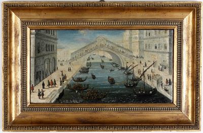 Scuola del XVII/XVIII Secolo Veduta del Canal Grande con il Ponte di Rialto
