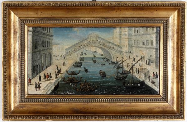 Scuola del XVII/XVIII secolo Veduta del Canal Grande con il ponte di Rialto