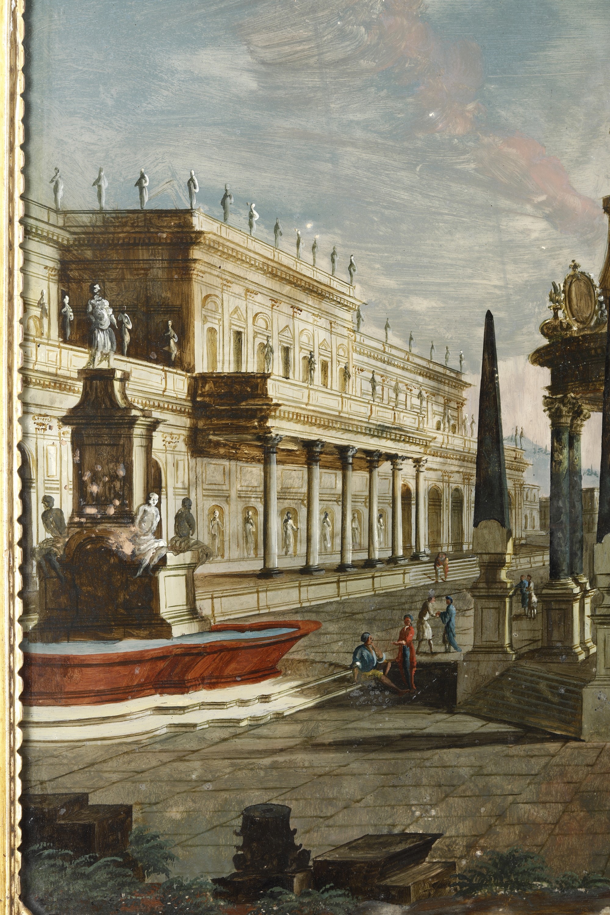Scuola del XVIII Secolo Capriccio con Veduta di Piazza e Architetture