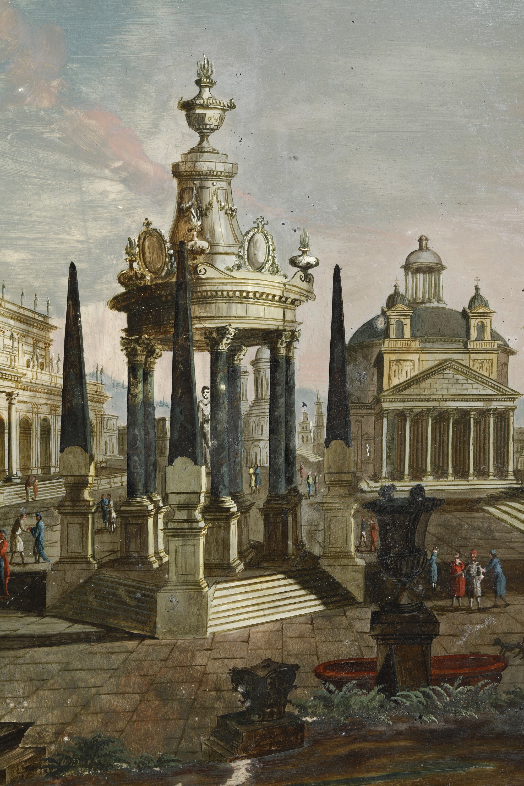 Scuola del XVIII Secolo Capriccio con Veduta di Piazza e Architetture