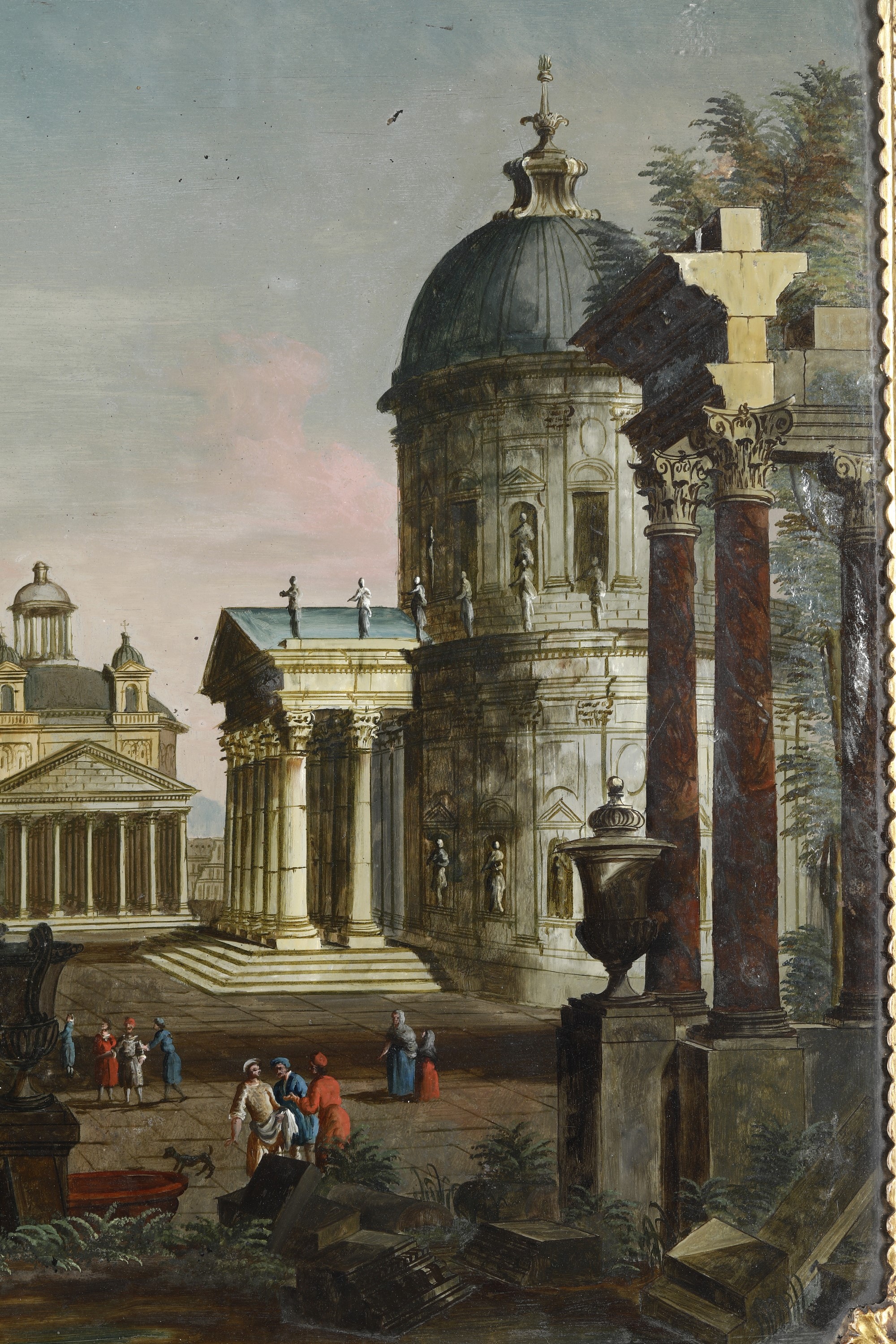 Scuola del XVIII Secolo Capriccio con Veduta di Piazza e Architetture