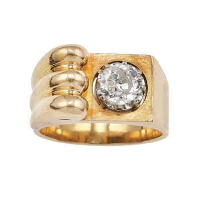 Anello con Diamante di Vecchio Taglio di Ct 0.90 Circa