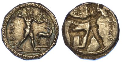 Bruttium - Caulonia. Nomos, 550-480 a.C.