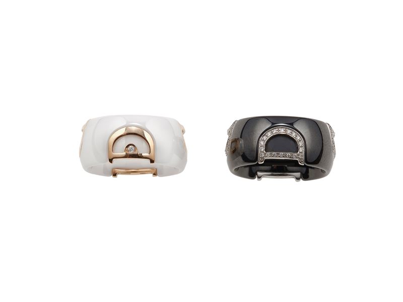 Damiani. Due anelli “D.Icon” in ceramica nera, bianca e diamanti  - Asta Gioielli - Cambi Casa d'Aste