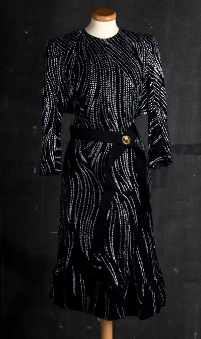 Louis Vuitton Abito Nero con Paillettes e Cintura in Poliestere e Poliuritane - Codice Identifica...