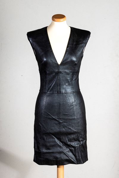 Louis Vuitton Vestito Tubino in Pelle in Color Argento Scuro/nero, Identificativo N. Rw171b Ljx F...