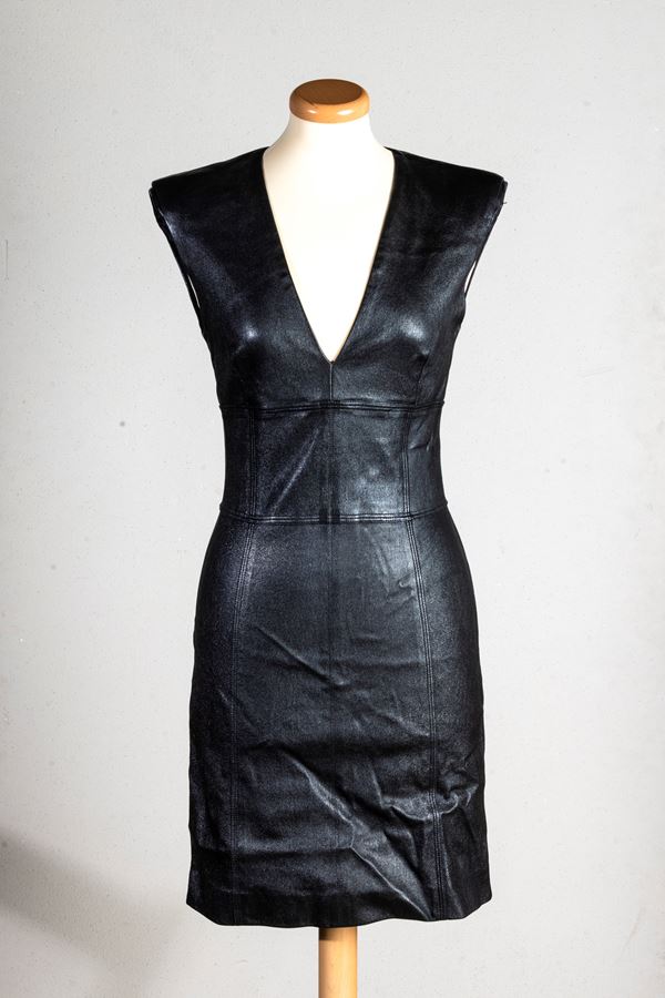 Louis Vuitton Vestito Tubino in pelle in color argento scuro/nero,  identificativo n. RW171B LJX FBLD23, TG 36, difetti