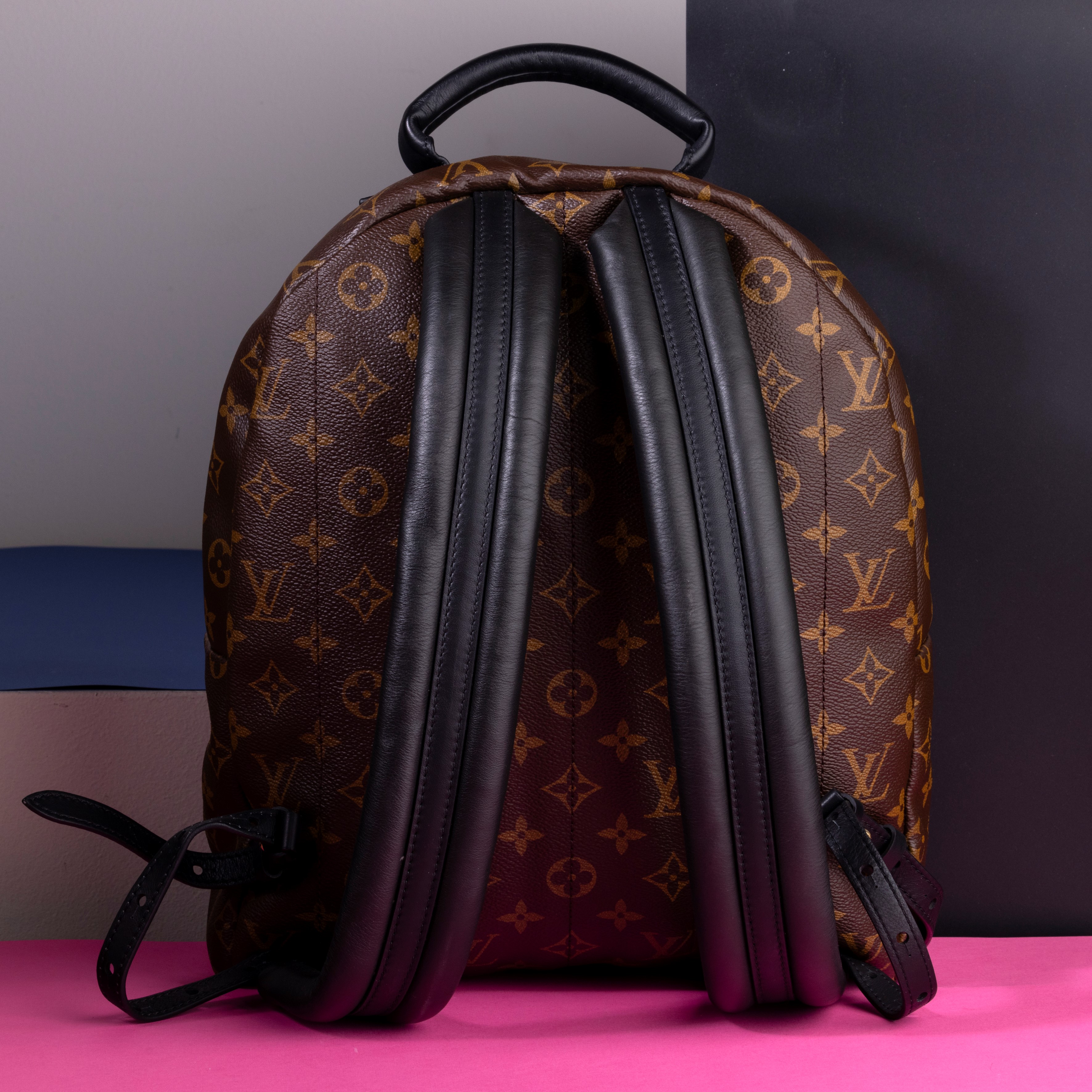 Louis Vuitton Palm Springs in Canvas Monogram Marrone, Maniglia e Spalline in Pelle Nera Parzialm...
