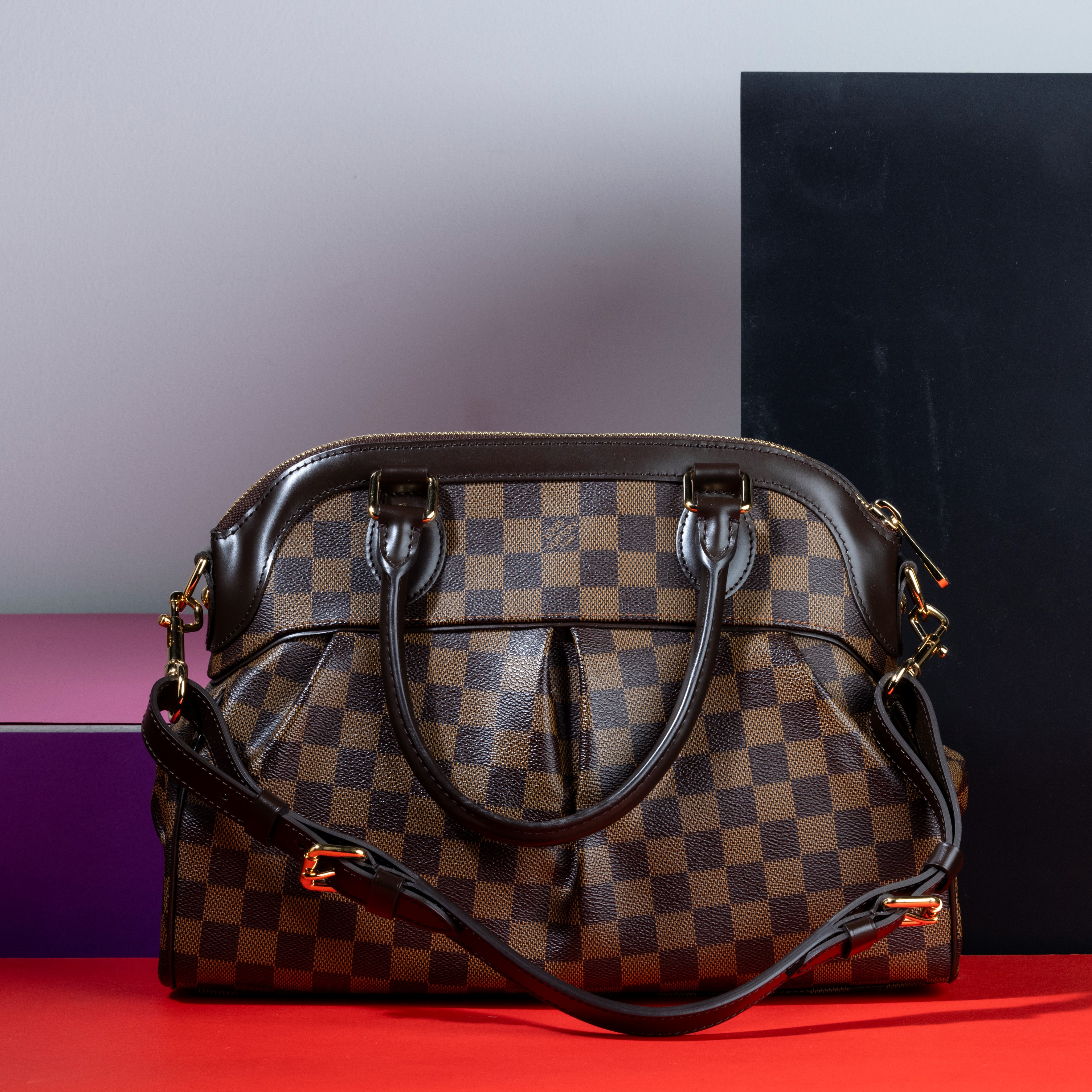 Louis Vuitton Borsa Trevi con Disegno Damier Ebene in Canvas con Finiture in Pelle con Tracolla, ...