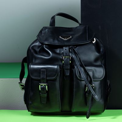 Prada Zaino Double Pocket in Pelle, Difetti, in Ottime Condizioni, Dustbag