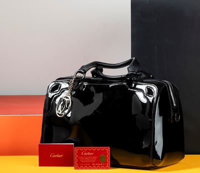 Cartier Borsa Boston Marcello in Vernice con Certificato di Autenticità, Difetti, in Buone Condiz...