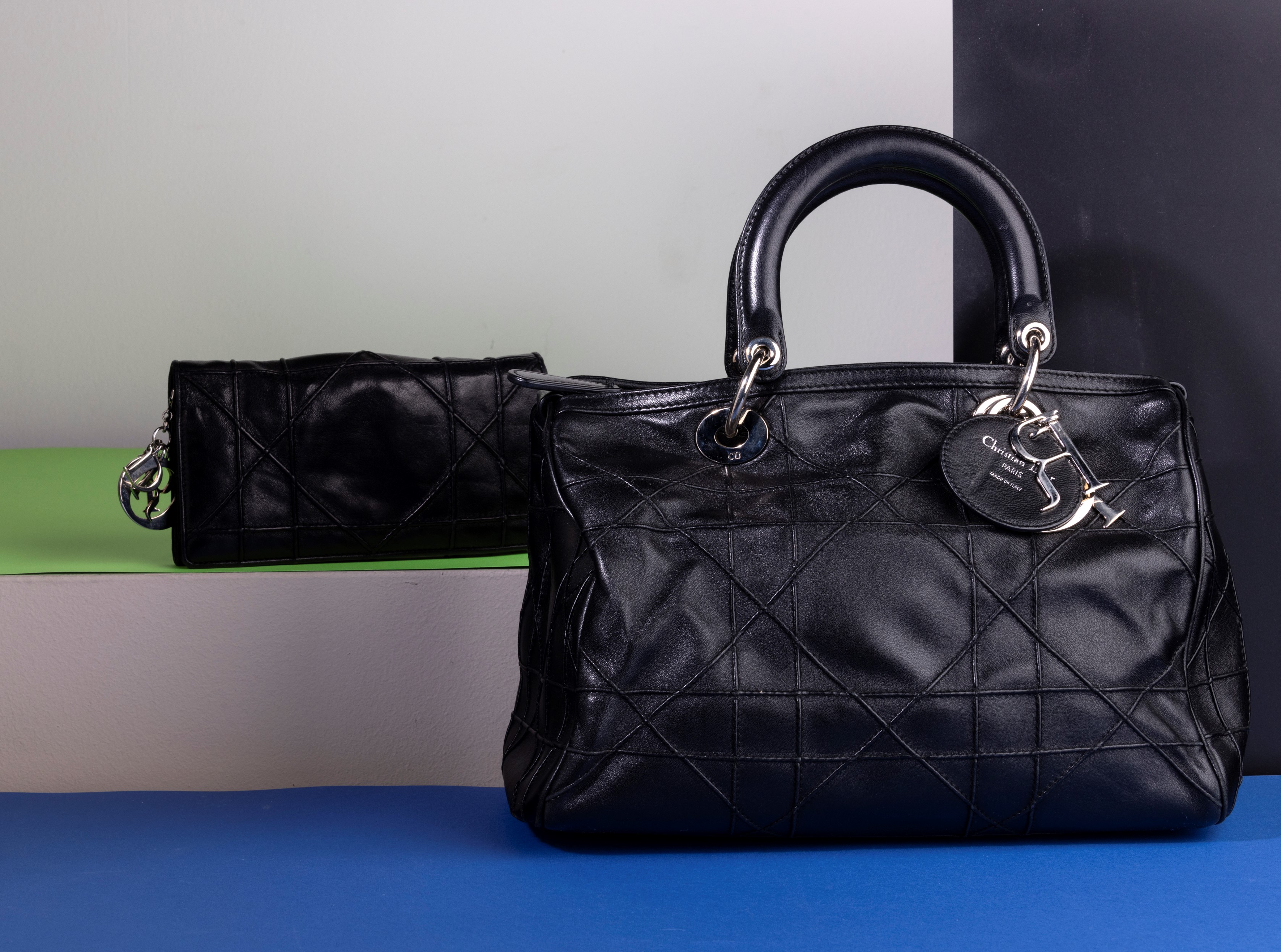 Dior Borsa Granville Polochon in Pelle Nera con Portafoglio Abbinato, in Buone Condizioni, Dustba...