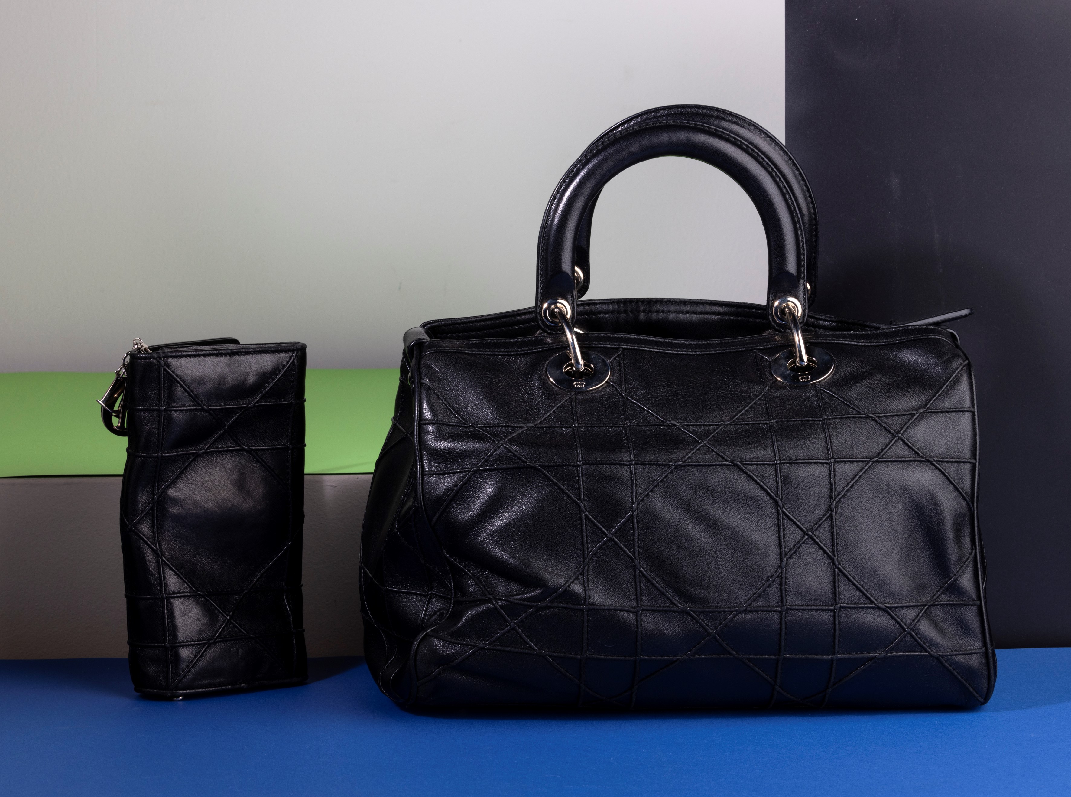 Dior Borsa Granville Polochon in Pelle Nera con Portafoglio Abbinato, in Buone Condizioni, Dustba...