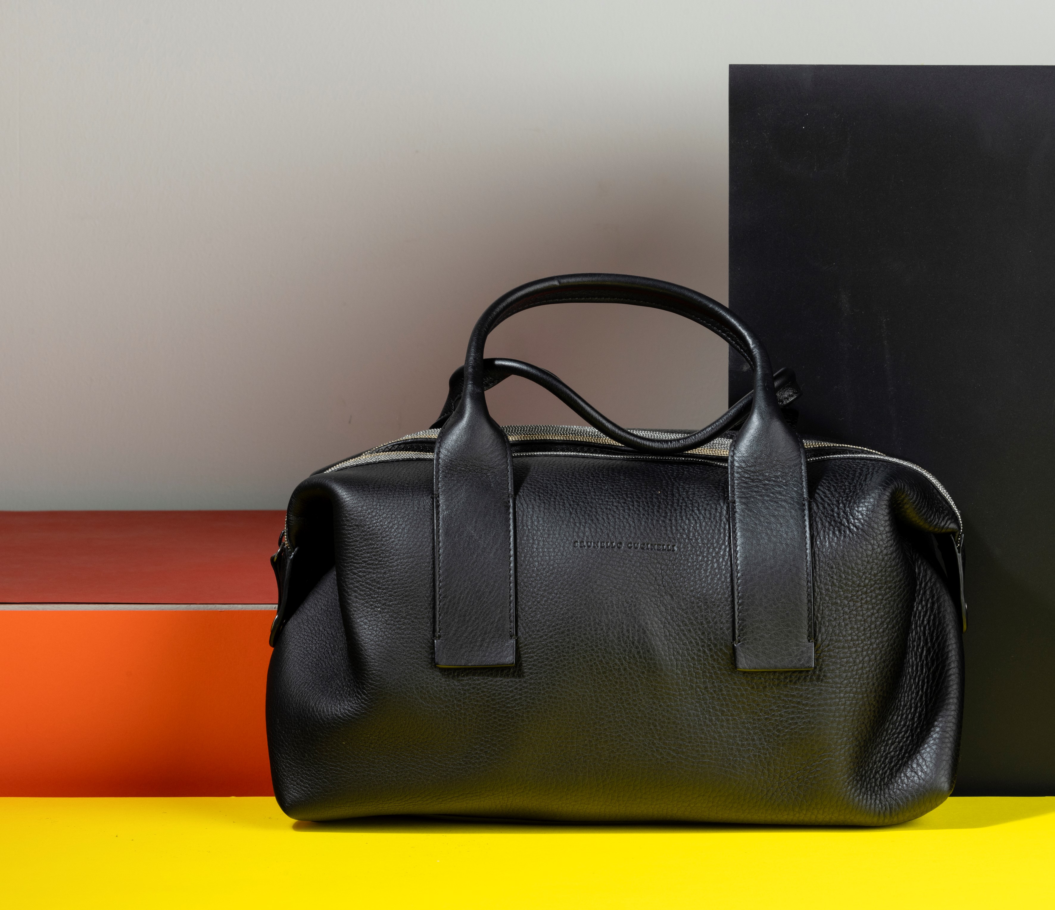Brunello Cucinelli Borsa Oversize in Pelle Martellata, con Applicazione di Fasce Brillantinate e ...