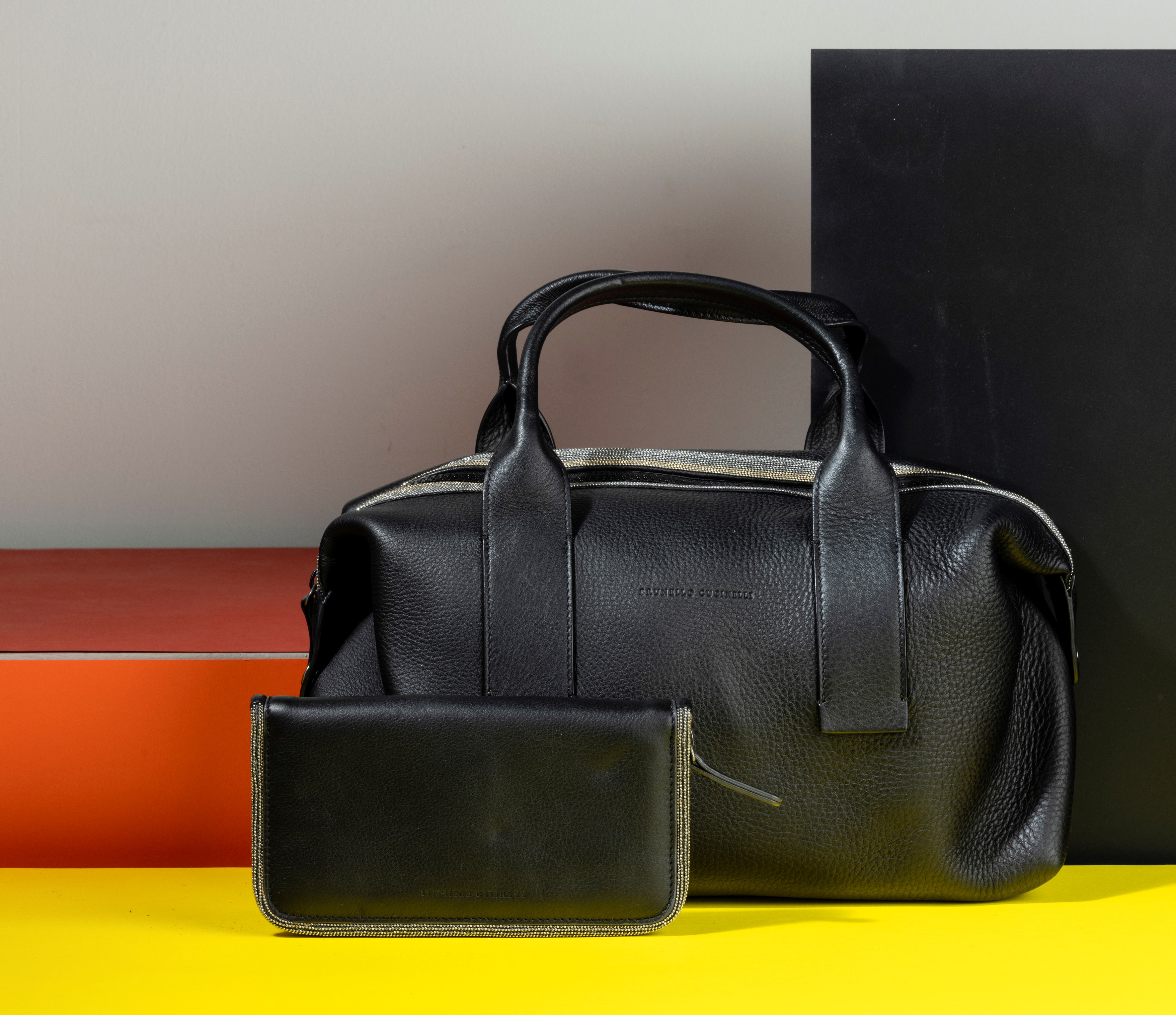 Brunello Cucinelli Borsa Oversize in Pelle Martellata, con Applicazione di Fasce Brillantinate e ...