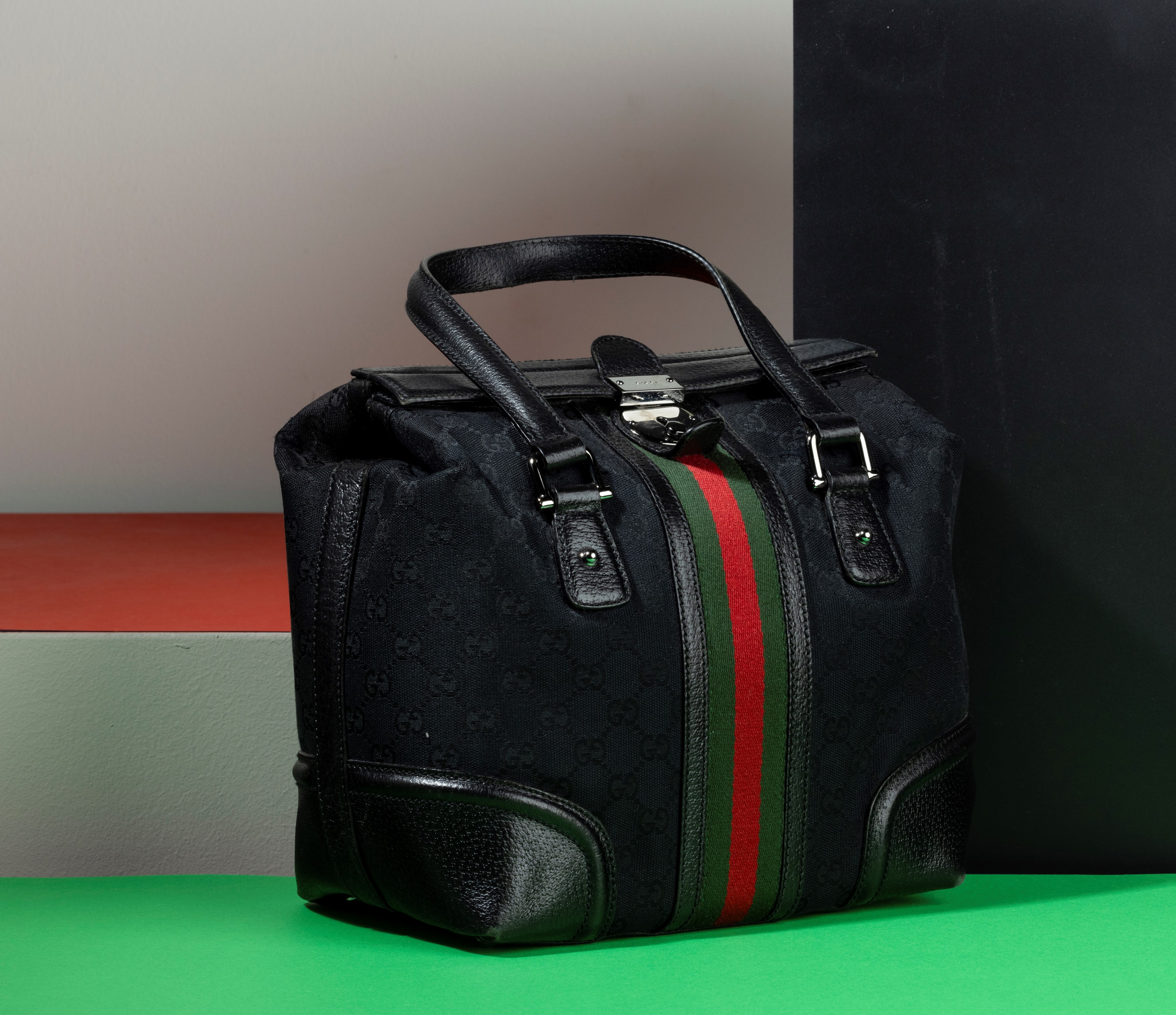Gucci Borsa Stile Bauletto in Tela e Pelle, Difetti, in Buone Condizioni, Dustbag