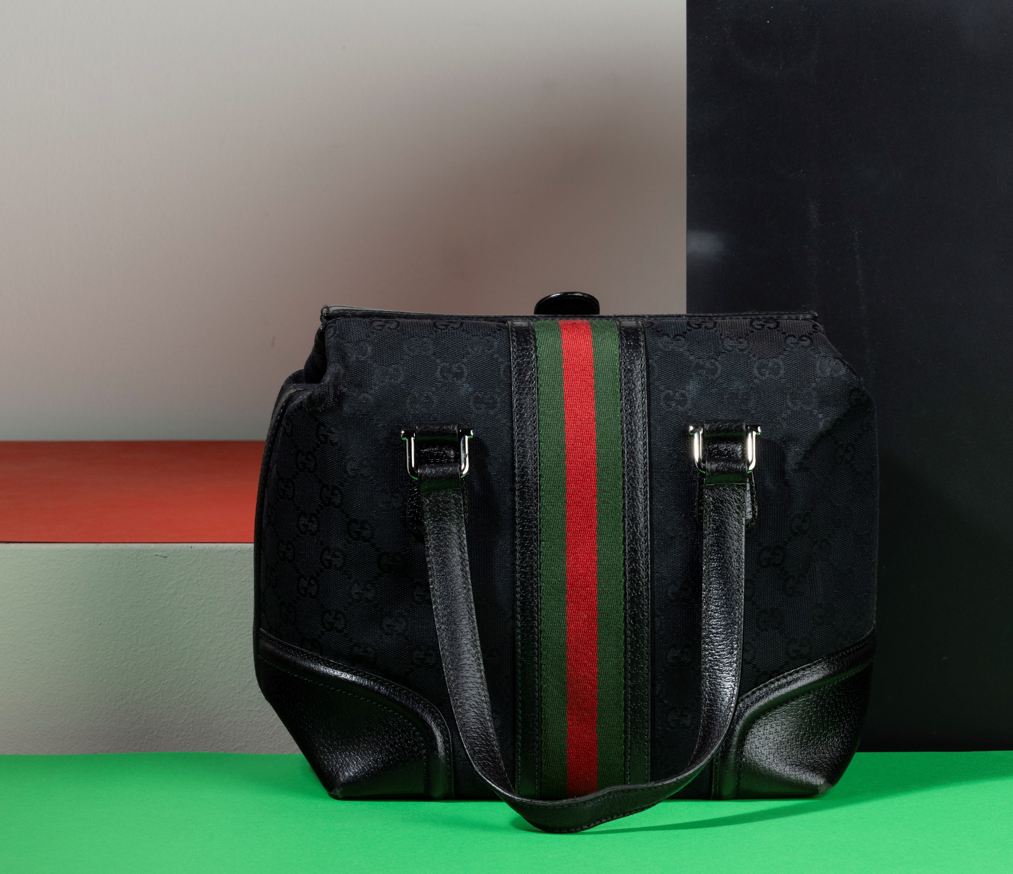 Gucci Borsa Stile Bauletto in Tela e Pelle, Difetti, in Buone Condizioni, Dustbag
