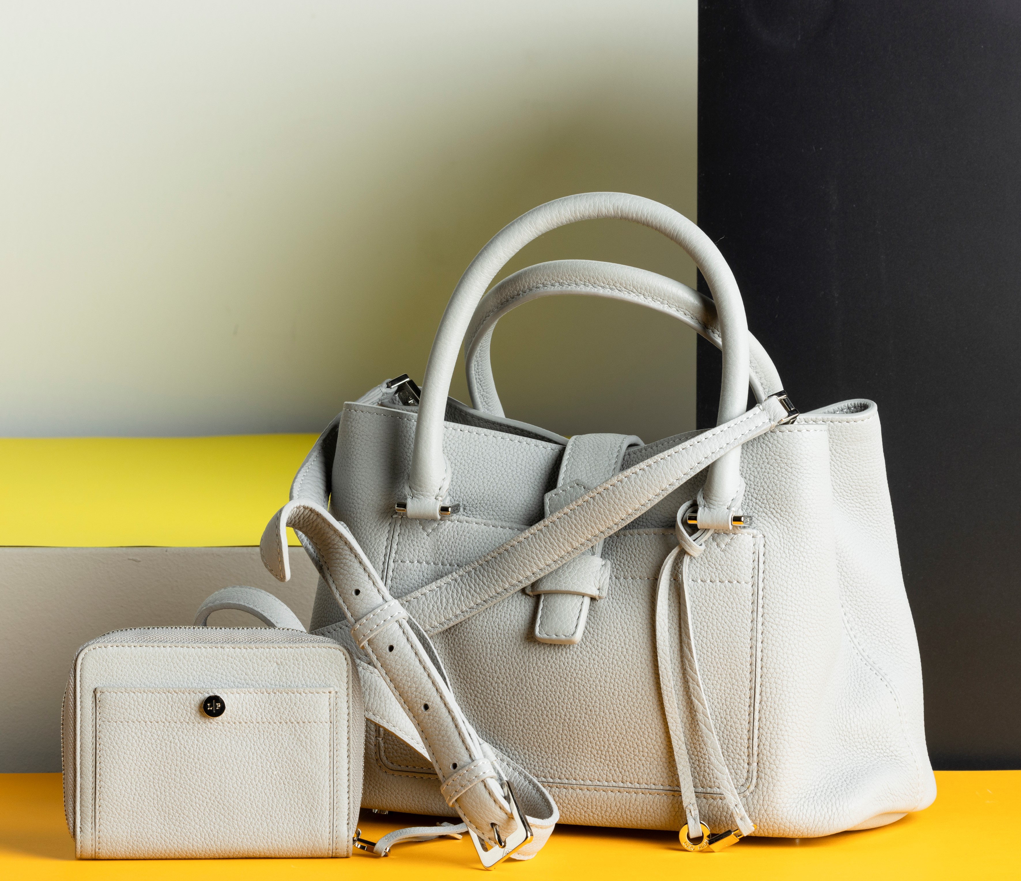 Loro Piana Borsa in Pelle Grigia con Portafogli Abbinato, Difetti, in Ottime Condizioni, Dustbag