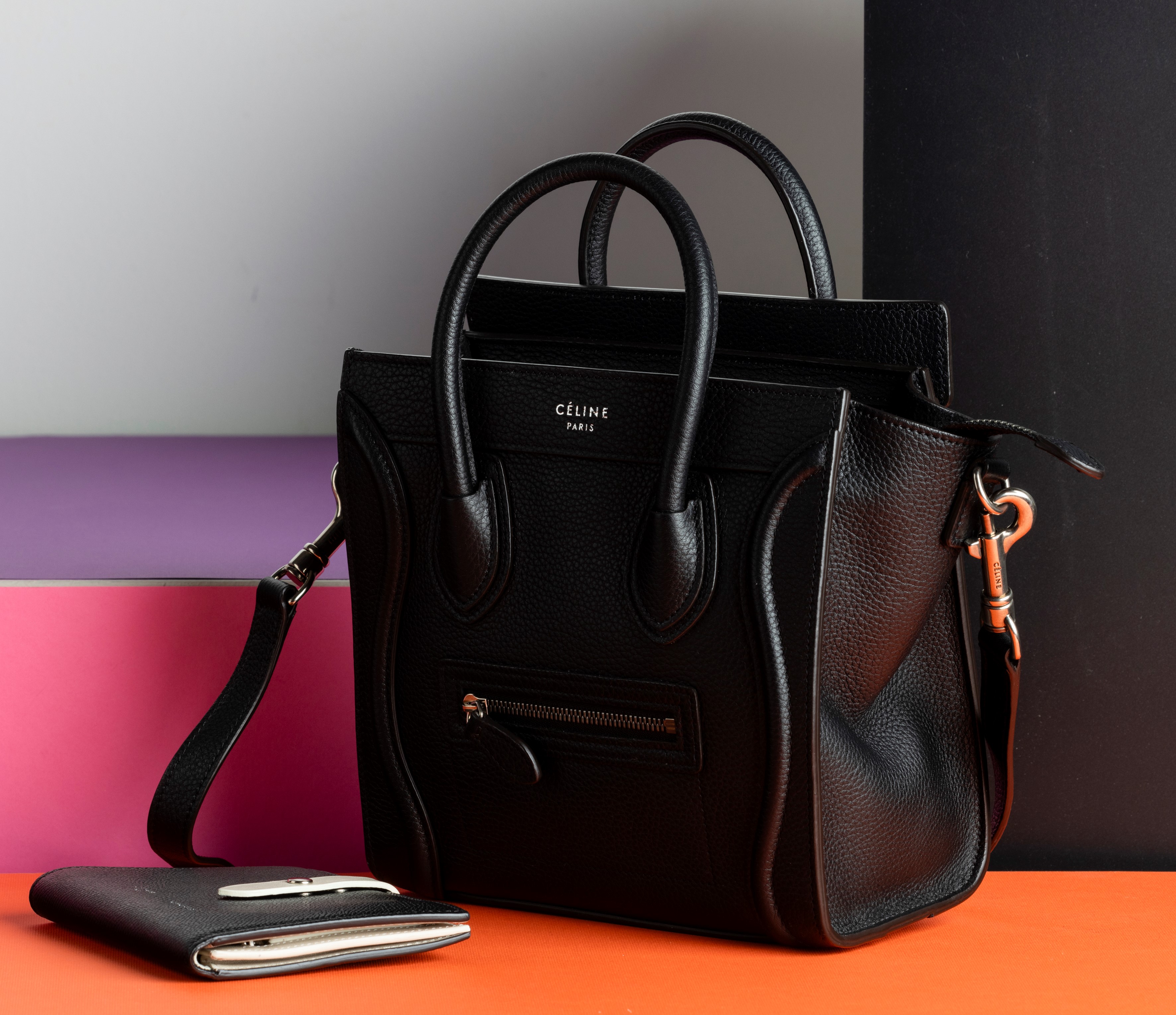 Celine Borsa in Pelle con Tracolla e Portafogli Abbinato, Difetti, in Buone Condizioni, Dustbag