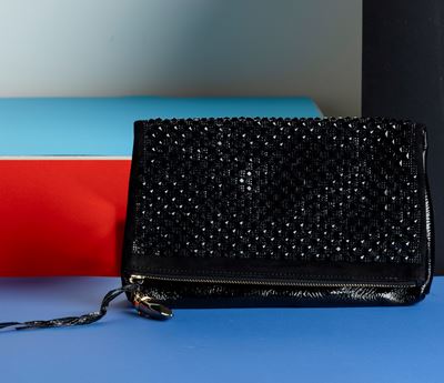 Jimmy Choo Pochette a Busta in Tessuto e Pelle con Applicazioni di Perline, Mis Aperta H 30 CM, D...