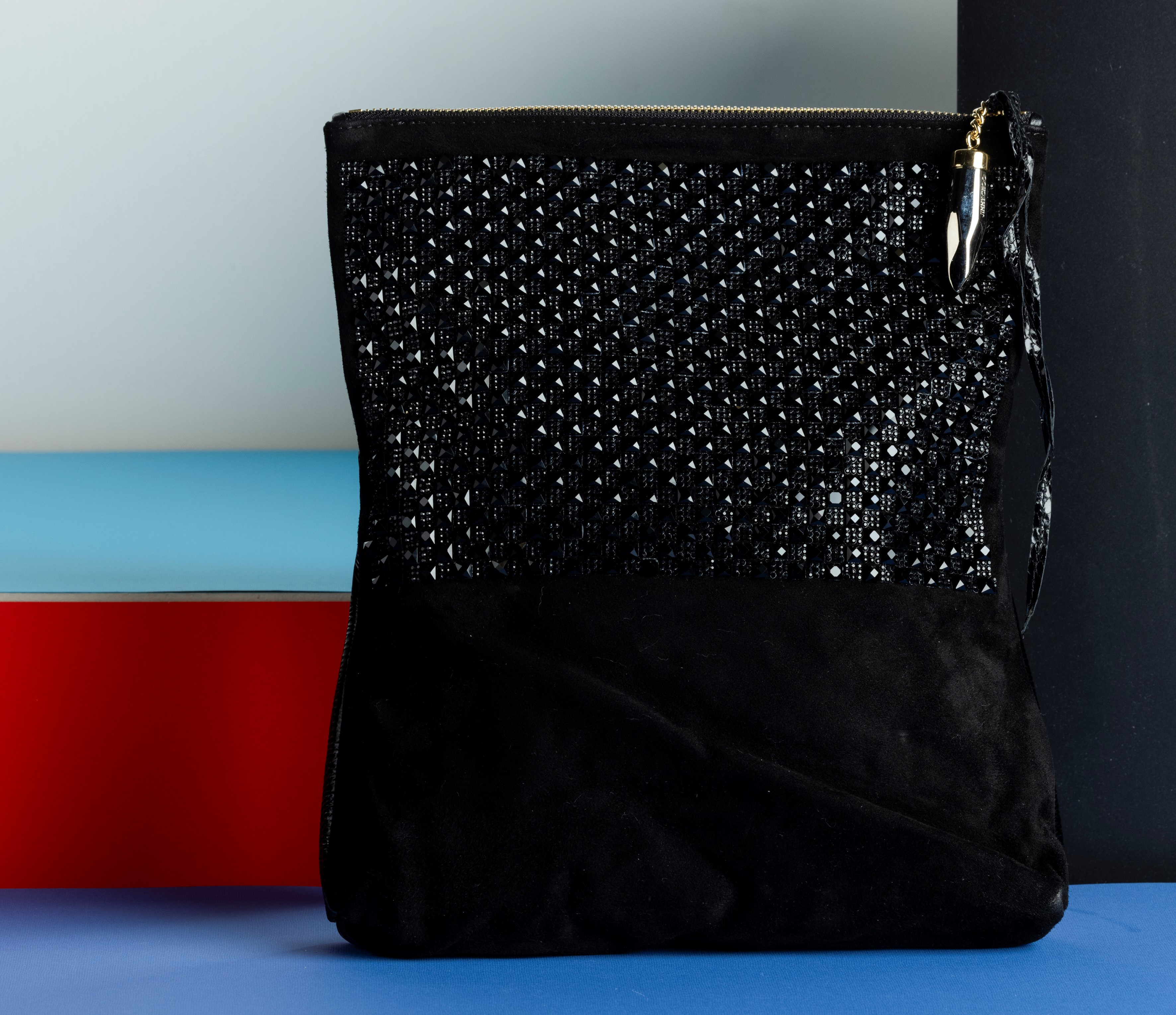 Jimmy Choo Pochette a Busta in Tessuto e Pelle con Applicazioni di Perline, Mis Aperta H 30 CM, D...