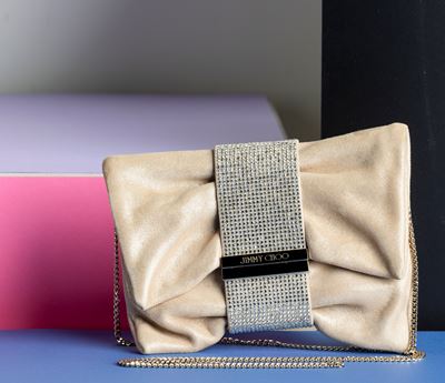 Jimmy Choo Pochette in Pelle con Tracolla, Decorata con Brillantini sulla Chiusura, Difetti, in O...