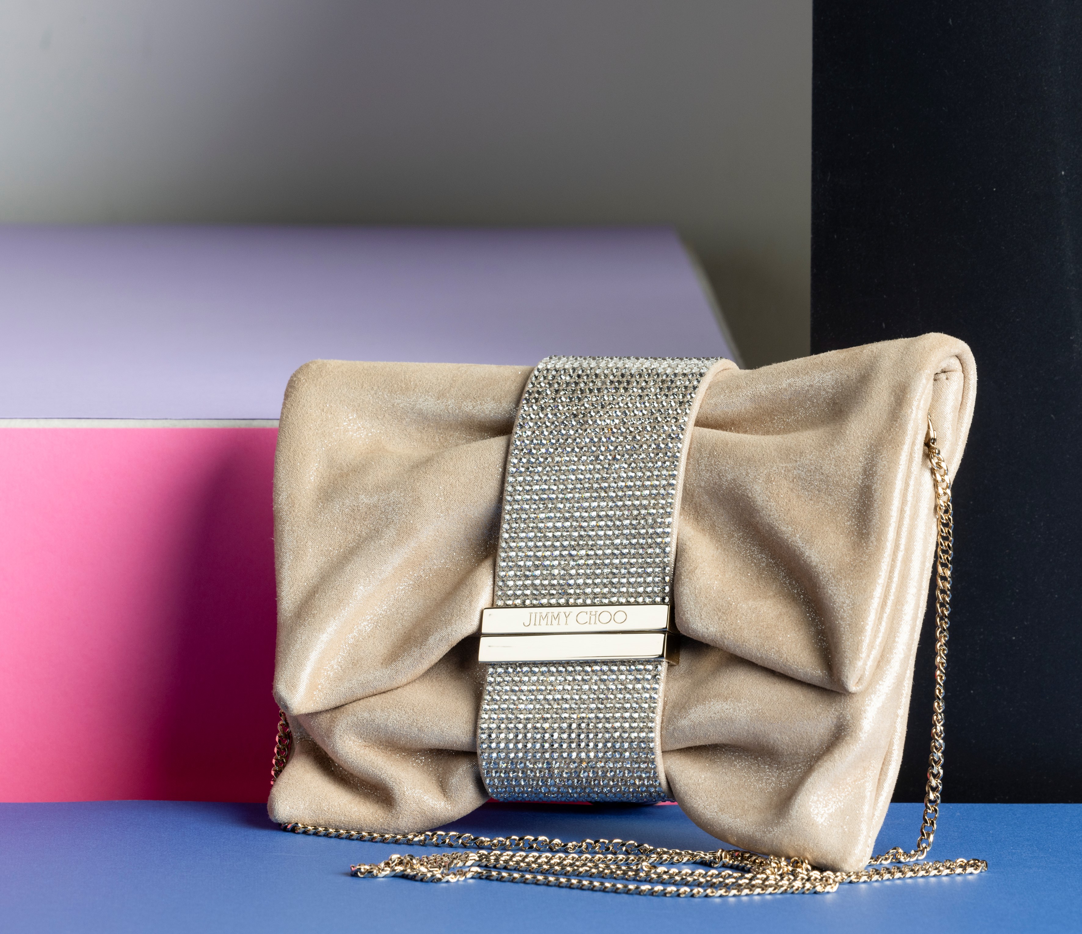 Jimmy Choo Pochette in Pelle con Tracolla, Decorata con Brillantini sulla Chiusura, Difetti, in O...