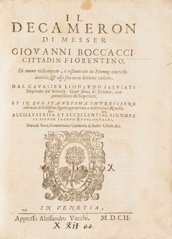 Boccaccio Giovanni il Decameron... Venezia,tipografia Vecchi, 1602