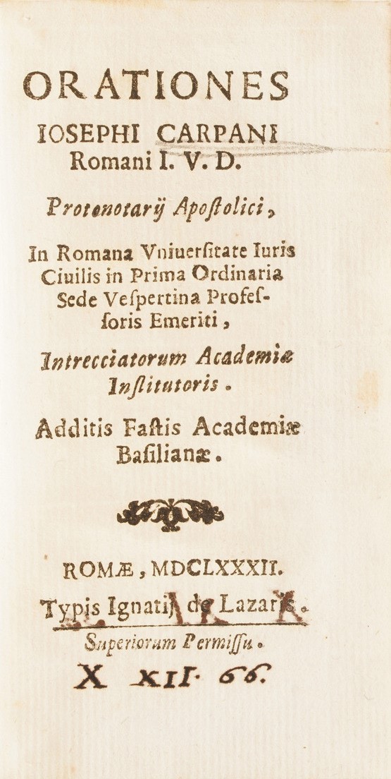 Iosephi Carpani Orationes... Roma, 1682