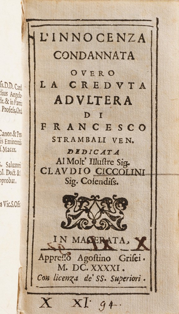 Vincenzo Strambali L’innocenza Condannata Ovvero la Creduta Adulteria...macerata 1641