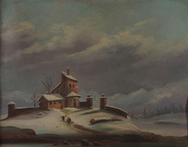 Scuola del XIX secolo Paesaggio innevato