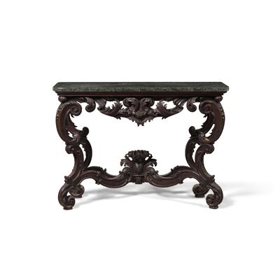 Consolle in legno intagliato con piano in marmo, XIX-XX secolo