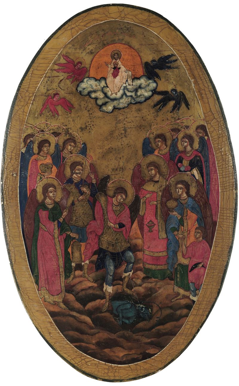Icona raffigurante l'Arcangelo Michele  - tempera su tavola a fondo oro - Asta Dipinti Antichi - Cambi Casa d'Aste