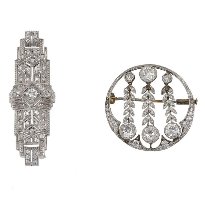 Two diamond and gold brooches  - Auction Vintage Jewellery - Cambi Casa d'Aste