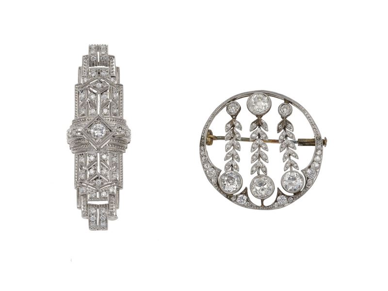 Two diamond, platinum and gold brooches  - Auction Fine Jewels - Cambi Casa d'Aste