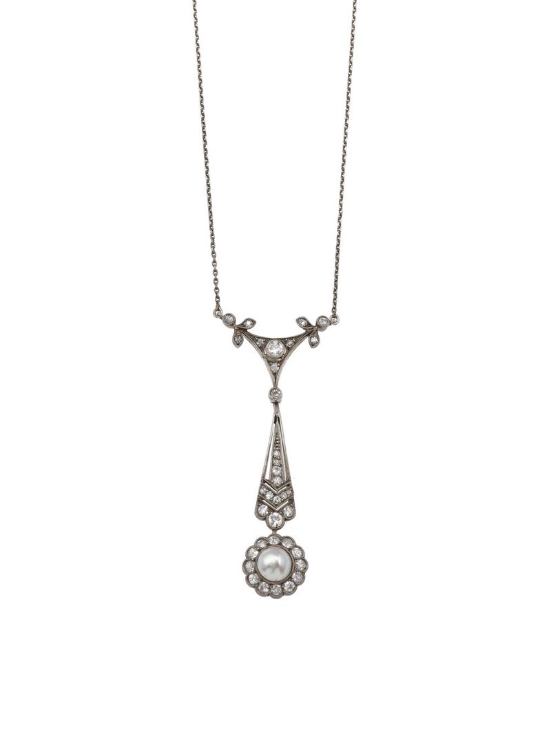 Pendente con diamanti di vecchio taglio e perla  - Asta Vintage Jewellery - Cambi Casa d'Aste