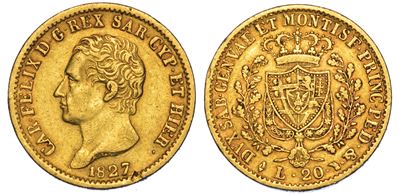 Regno di Sardegna. Carlo Felice di Savoia, 1821-1831. 20 Lire 1827. Torino.