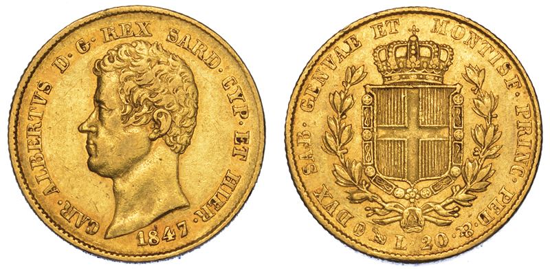 REGNO DI SARDEGNA. CARLO ALBERTO DI SAVOIA, 1831-1849. 20 Lire 1847. Genova.  - Auction Numismatics - Cambi Casa d'Aste