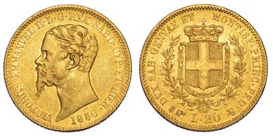 Regno di Sardegna. Vittorio Emanuele II di Savoia, 1849-1861. 20 Lire 1850. Torino.