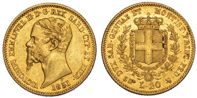 Regno di Sardegna. Vittorio Emanuele II di Savoia, 1849-1861. 20 Lire 1851. Torino.