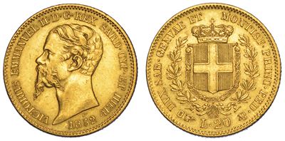 Regno di Sardegna. Vittorio Emanuele II di Savoia, 1849-1861. 20 Lire 1852. Torino.